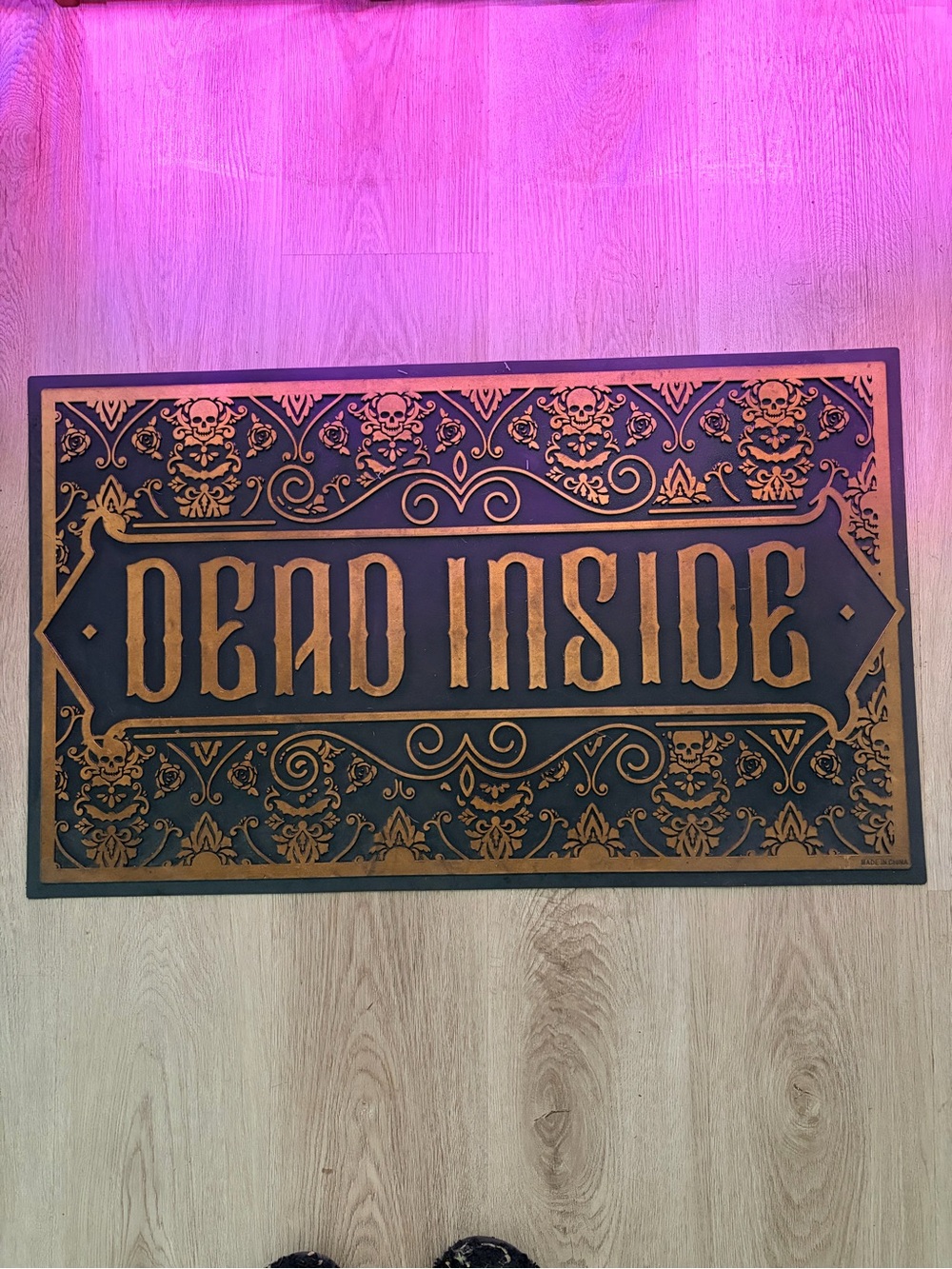 NWT Dead Inside Victorian Skull Black and Gold Doormat Spirit Halloween